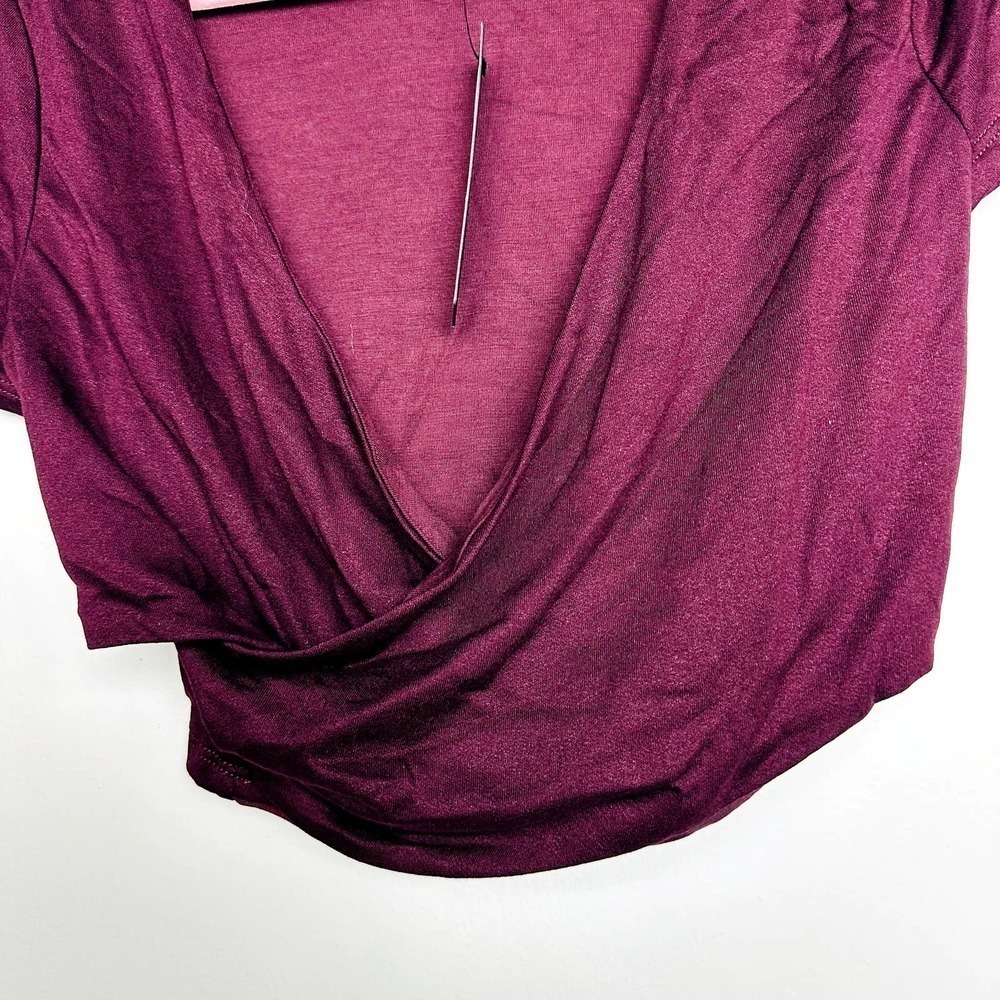 Lulus NWT By Your Side Wrap Cross Front Short Sleeve Cropped Top Wine Size Large - Picture 3 of 8